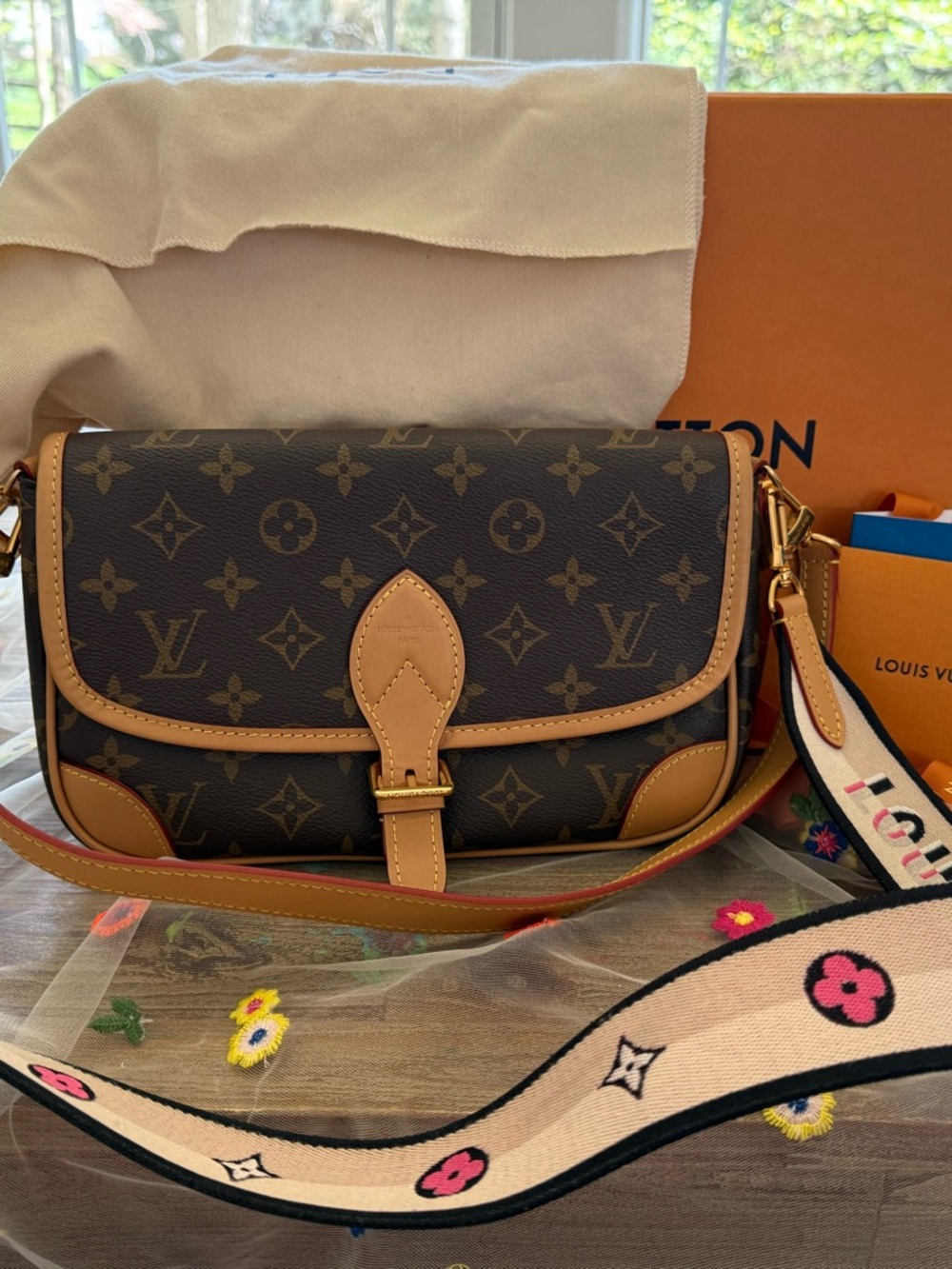 Louis Vuitton Diane Brown Monogram Crossbody with Floral Canvas Strap